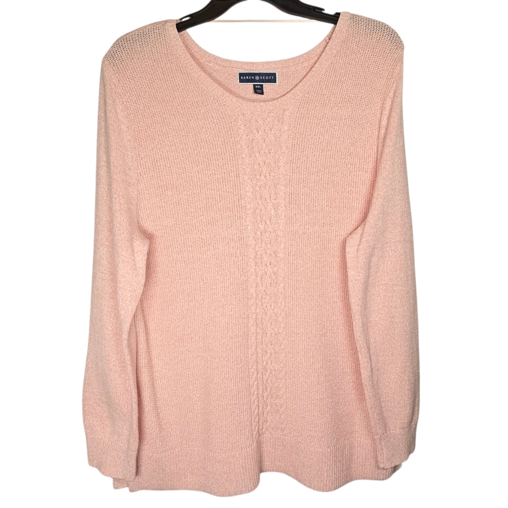 Karen Scott Women's Cable Knit Sweater XXL Pink New Feminine Cozy Cabincore Chic